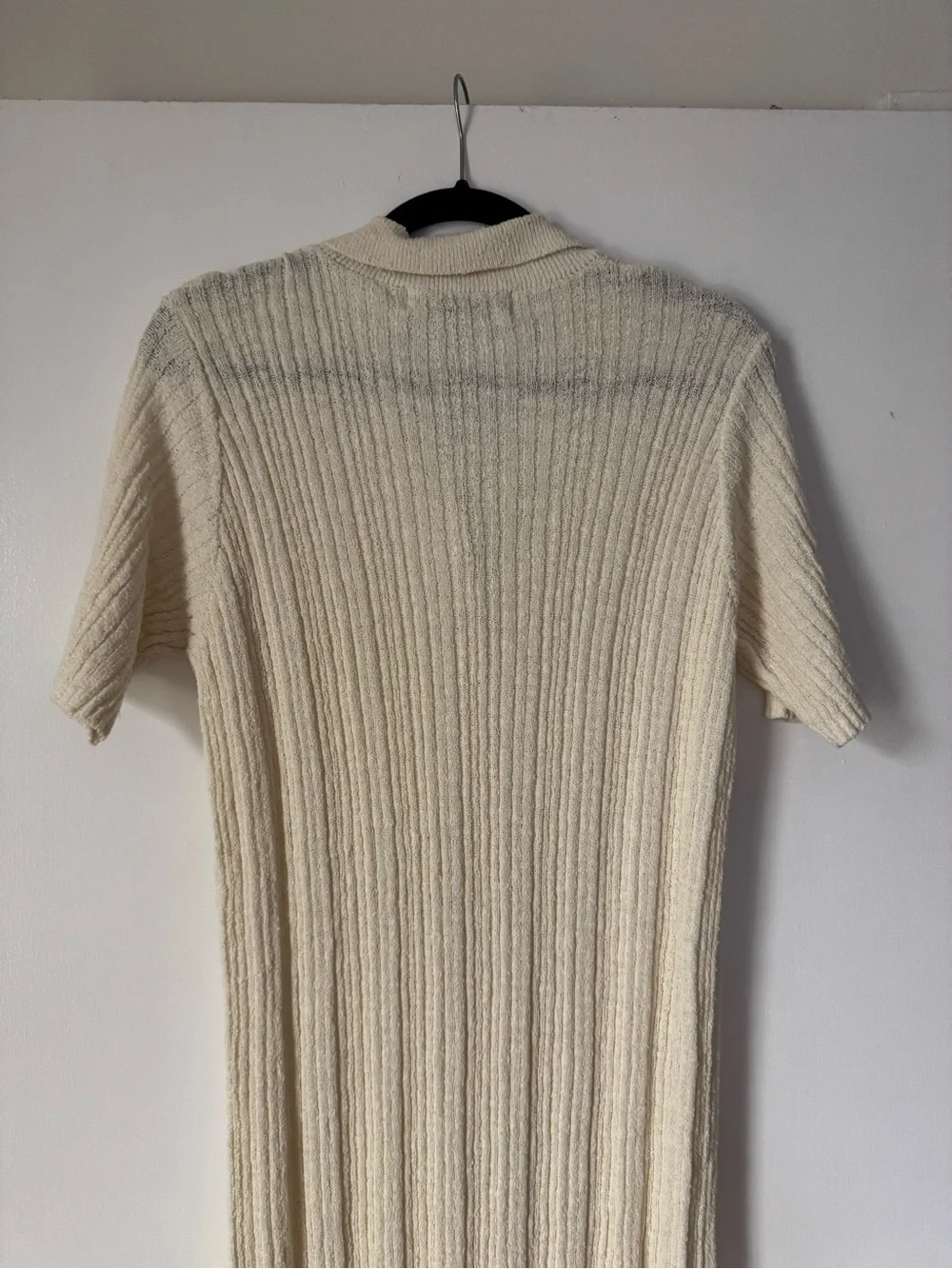 Free People Cream Ribbed Button-Front Midi Dress